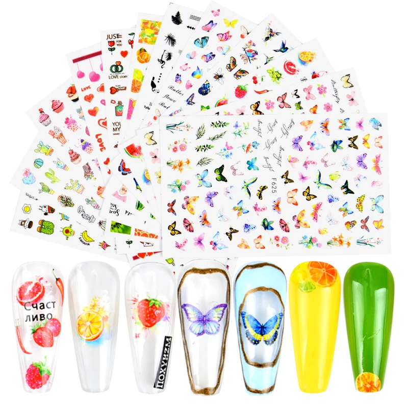 

3D Stickers for Nails Fruit/ Butterfly Design Autumn 2022 Adhesive Gel Polish Slider Foil Manicure Accessory