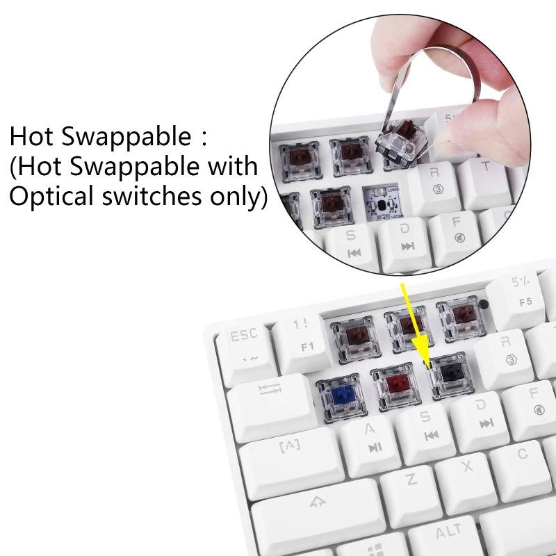 

Portable 61 Keycap Mechanical Keyboard Gateron Optical Switches RGB Backlit Hot Swappable Wired Gaming Keyboard for PC