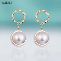 maikale trendy drop earrings with pearls half round shape pearl metal circle dangle earing for women korean new fashion style