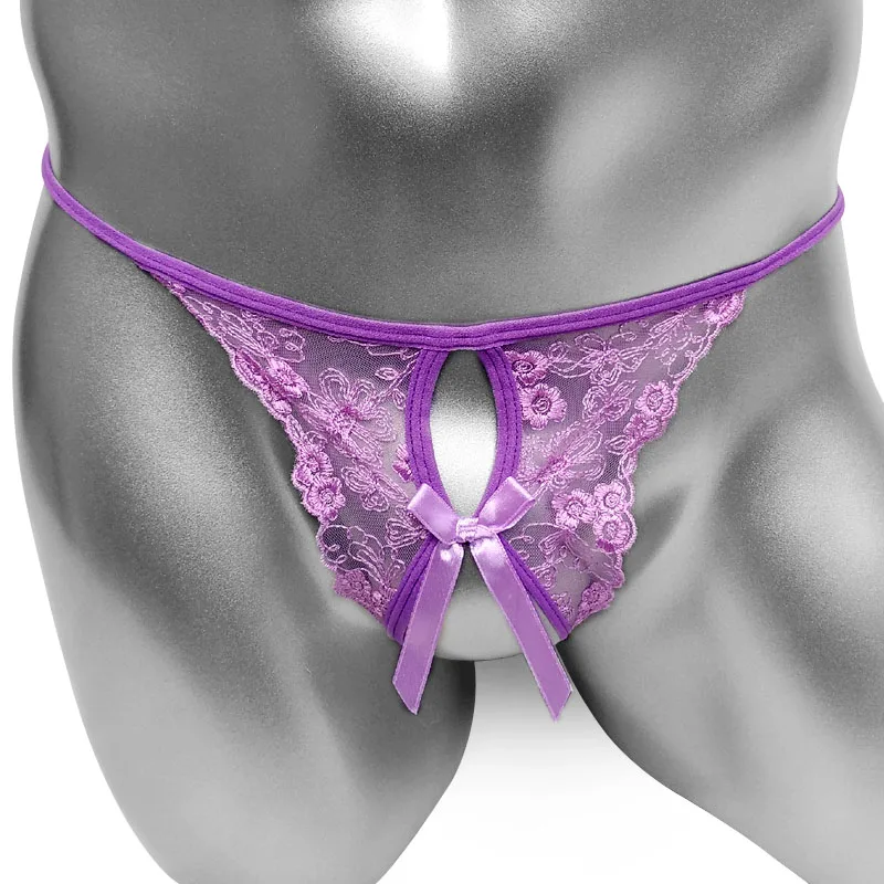 Кружевные трусики с открытой промежностью стринги Т-образным ремешком мужское