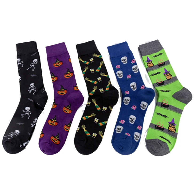 

10 Pairs/Lot New Halloween Combed Cotton Socks Casual Colored Funny Socks Happy Street Trend Middle Long Tube Socks Wholesale