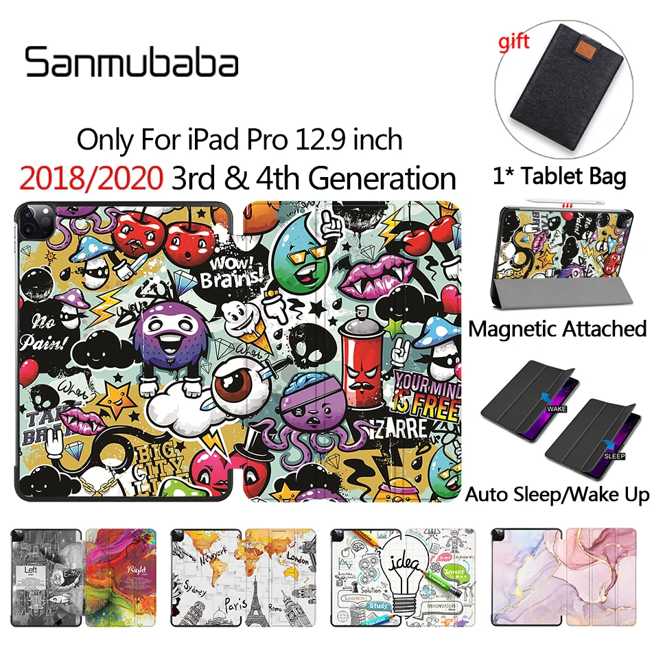 

Sanmubaba Tablet Case For iPad Pro 12.9 inch 4th 3rd Gen 2018 2020 PU Leather Magnetic Flip Stand Smart Cover Protective Funda