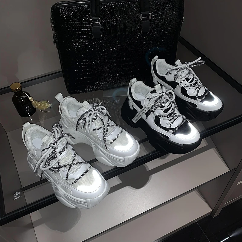 

2021 New Fashion Women's All-match Lace-up Summer Comfortable Casual Thick-soled Vulcanized Shoes Breathable Mesh Surface