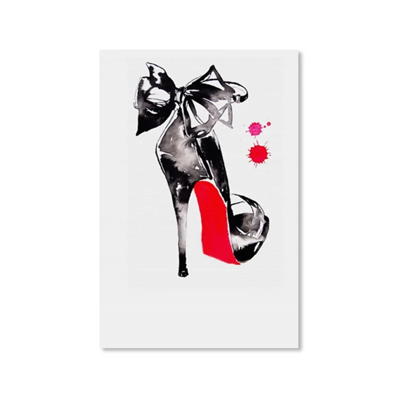 Скандинавская черно-белая акварельная картина на холсте красные губы красивые