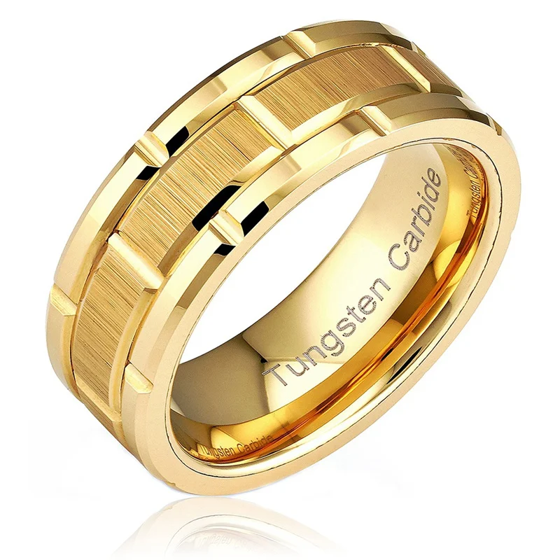 Anillos de moda de 8mm para hombre, anillos de acero inoxidable chapado en oro, bandas de boda