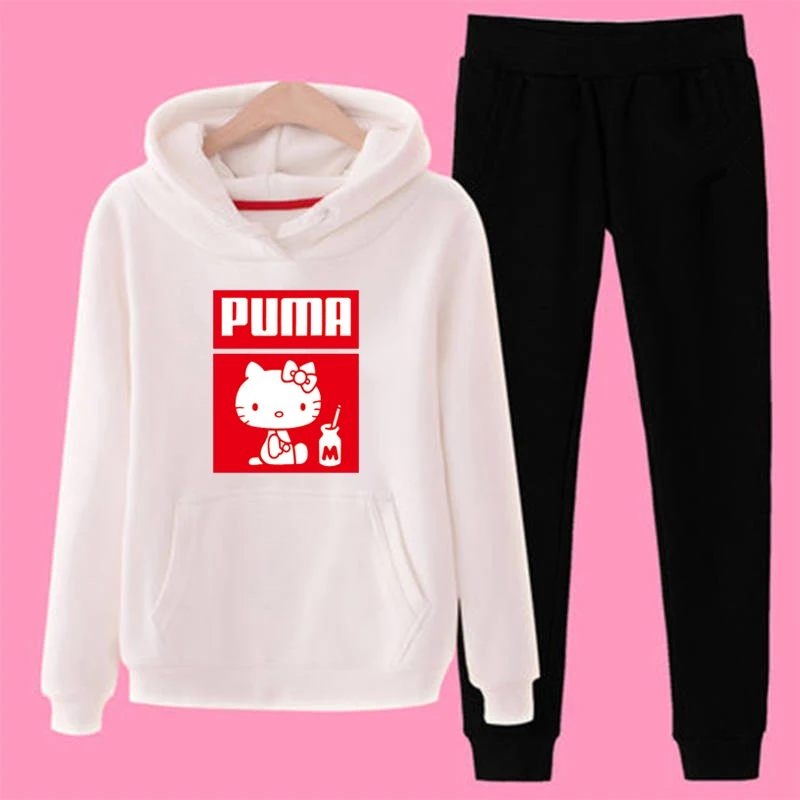 T04 3xl плюс размер милый hello-kittty толстовки брюки комплект одежды повседневный комплект из 2 предметов теплая одежда однотонный спортивный костюм женский комплект Топ Брюки дамский костюм