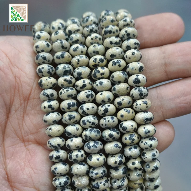 

Dalmation Jaspers Rondelle Stone Round Spacer Beads For Jewelry Making DIY Natural Stone Bracelets Accessories 15'' 6/8/10mm