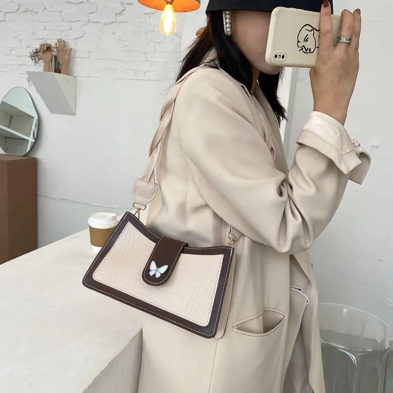 

Women's Shoulder Bag Diamond Lattice Contrast Color Butterfly Decorative Leather Crossbody Handbag Wholesale Fashion Female Bags