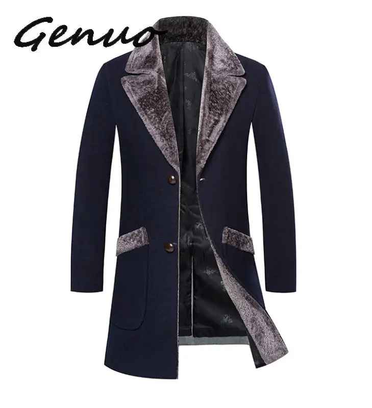 Тренч с меховым воротником мужское шерстяное зимнее пальто приталенное манто