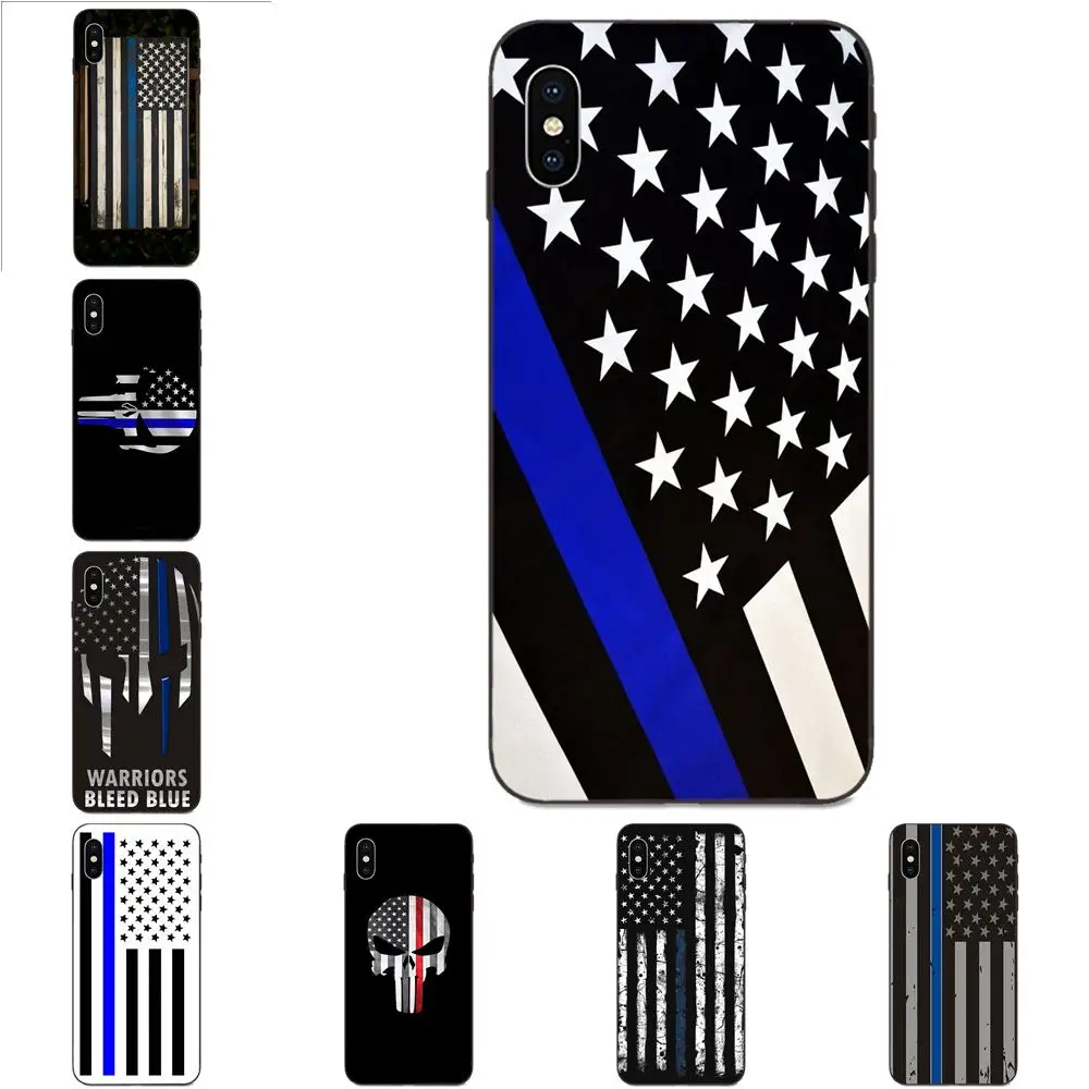 TPU Design Thin Blue Line American Us Flag For Galaxy A8 A9 Star Note 4 8 9 10 S3 S4 S5 S6 S7 S8 S9 S10 Edge Lite Plus Pro G313 | Мобильные