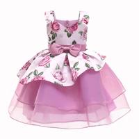girls dress rose floral print gown dress for baby girls birthday formal children clothing mesh patchwork layers princess dresses