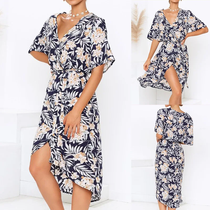 Летнее пляжное платье макси Для женщин Цветочный принт в стиле Бохо миди