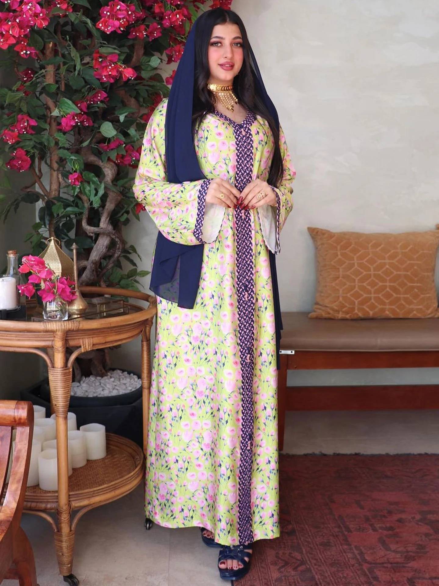 Длинное арабское платье с цветочным принтом, марокканская ФИФА