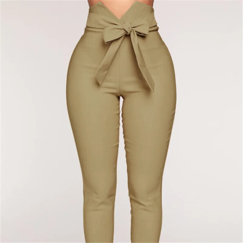 

Autumn Women Casual High Waist Trousers Pants Fashion Ladies Bowknot Long Slim Skinny Pant Bandage Elastic Pencil Trousers
