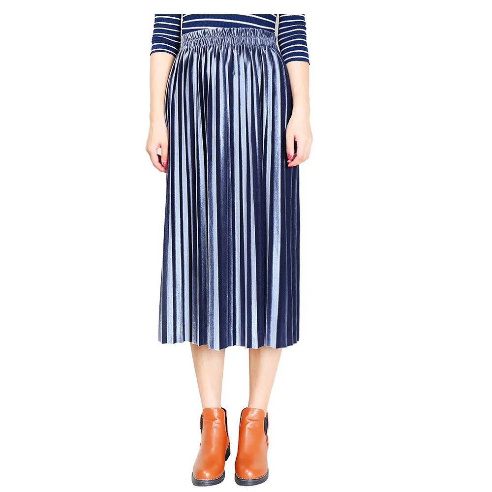 Осенние длинные плиссированные бархатные юбки с эластичной резинкой на талии