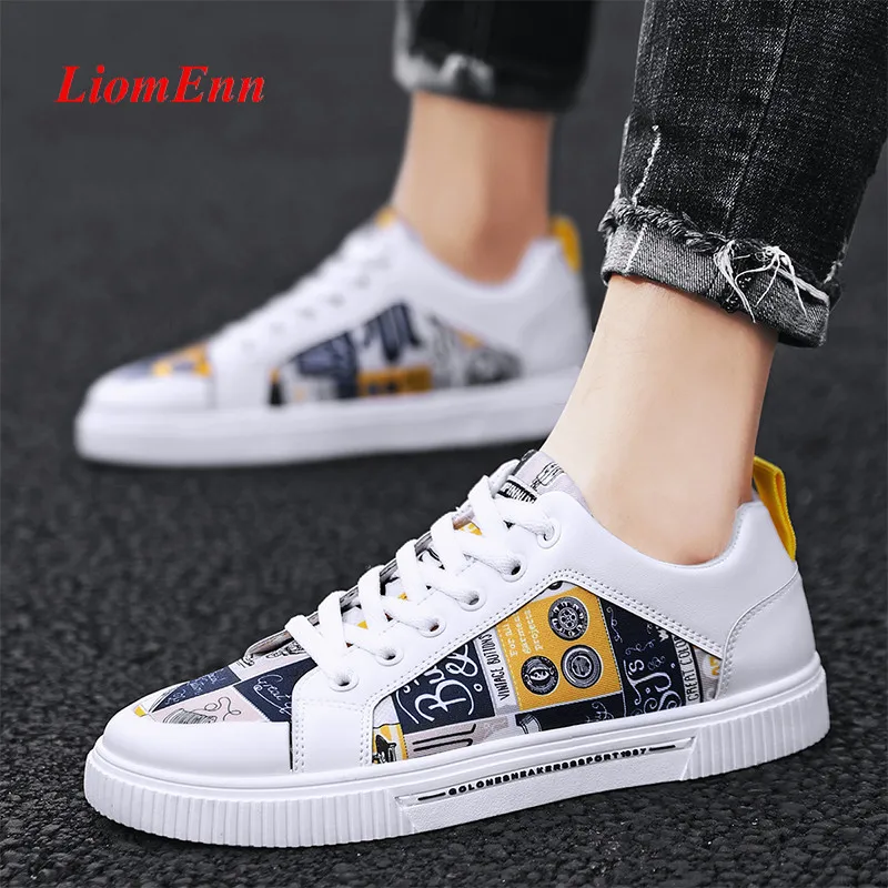 Graffiti White Yellow Sneakers Women 2023 Flat Shoes Tennis Female Summer Casual Sport Vulcanized Shoes Woman basket femme