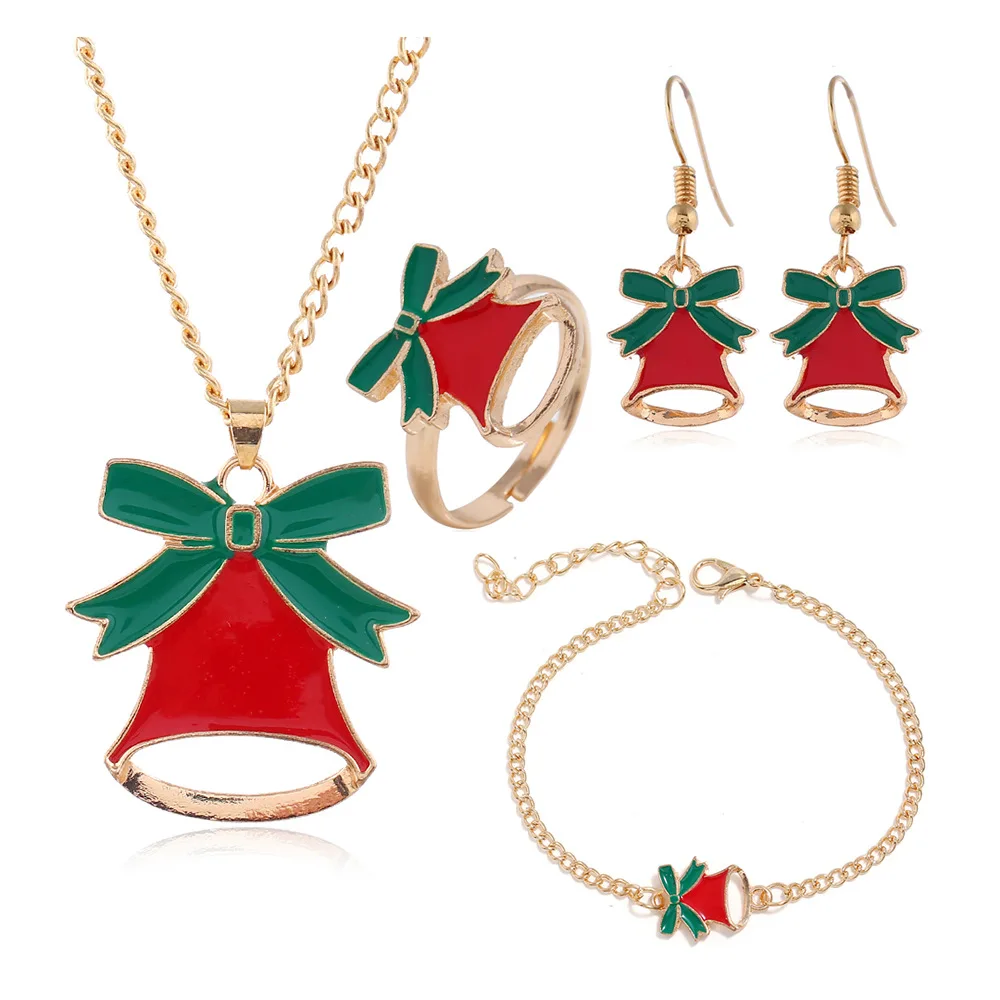 

E7669 ZWPON 2020 New Enamel Christmas Earrings Necklace Bracelets Rings Sets for Women Christmas Gifts Jewelry Wholesale