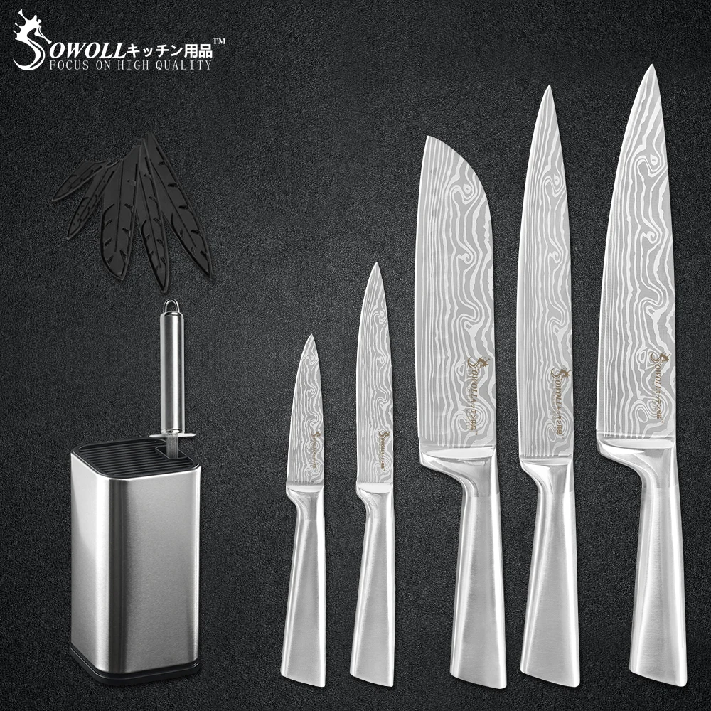 Sowoll 7 шт. набор ножей из нержавеющей стали точилка инструмент 8 ''подставка для