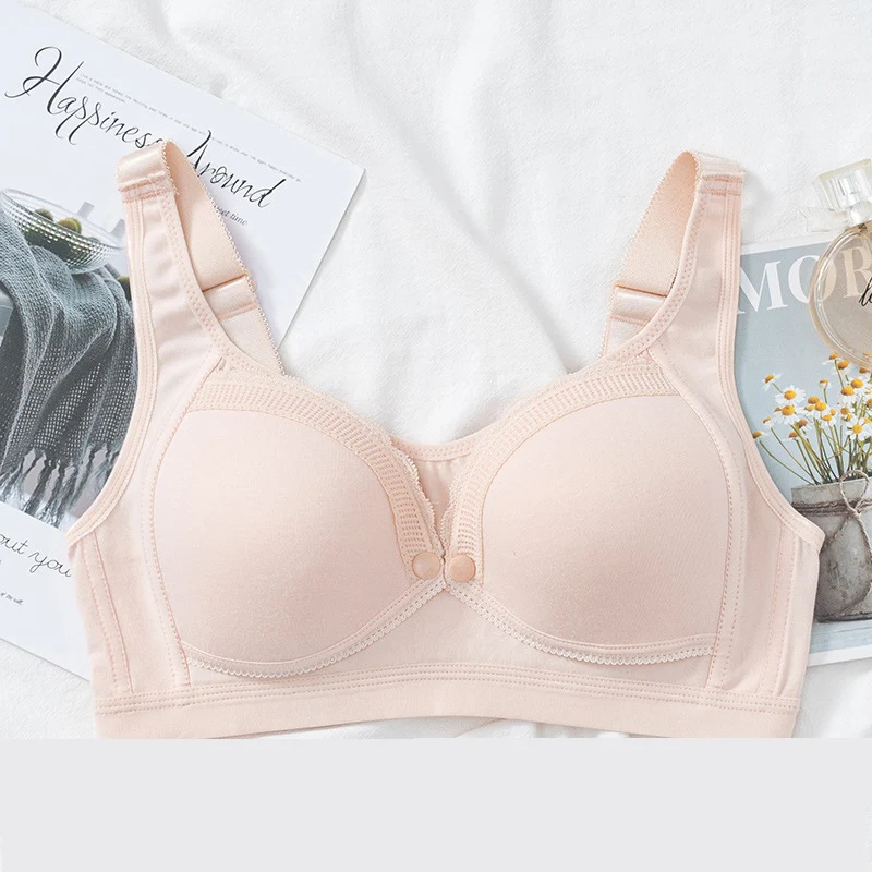 Sujetador de lactancia de algod&oacute;n puro de talla grande, ropa de maternidad con bot&oacute;n frontal, antiflacidez, prenda superior de tubo para Embarazo, lactancia fina-5