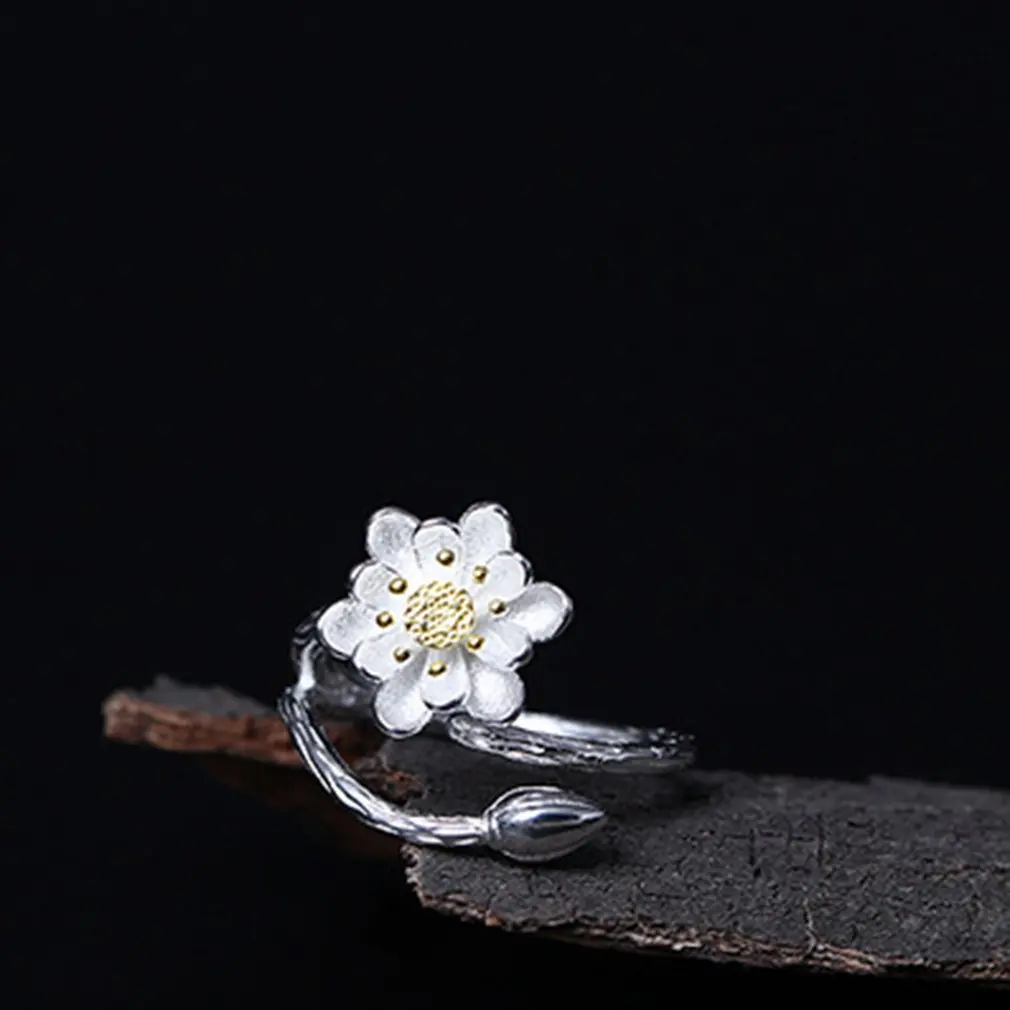 S925 кольцо лотоса Простой творческая модель вегетарианские Серебряный цветок