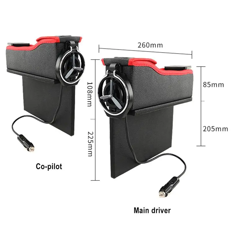 

Universal PU Leather Car Storage Box Car Seat Crevice Plastic Cup Phone Holder with Dual USB Charging Auto Interior Accessories