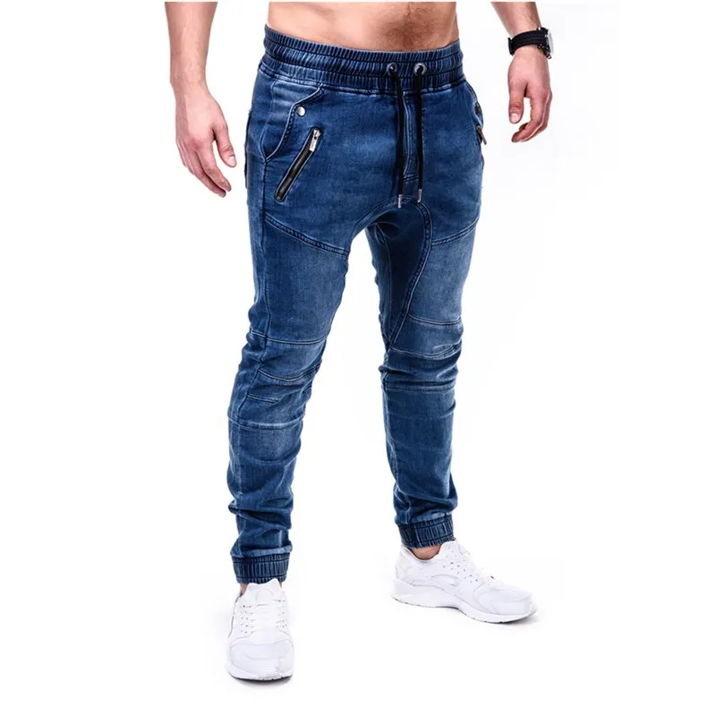 

jeans blue and grey slim pants mens black denim trousers zipper blue Pencil Pants Pure color for jeans The locomotive pants