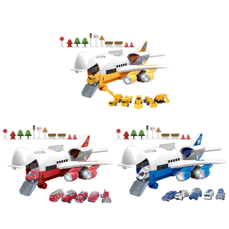 

Aircraft Car Toys Set Simulation Track Inertia Music Lights Large Transport Cargo Airplane with Mini Vehicles Kids Gifts