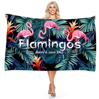 3d green palm leaf flamingo digital print rectangular bathroom towel microfiber soft bibulous beach towel