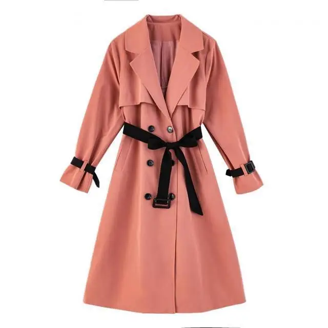 

2020 New Arrival Fashion Long Trench Women Double Breasted Outwear Lady Coat Chic Korean Style Overcoat Female Belt Clothes