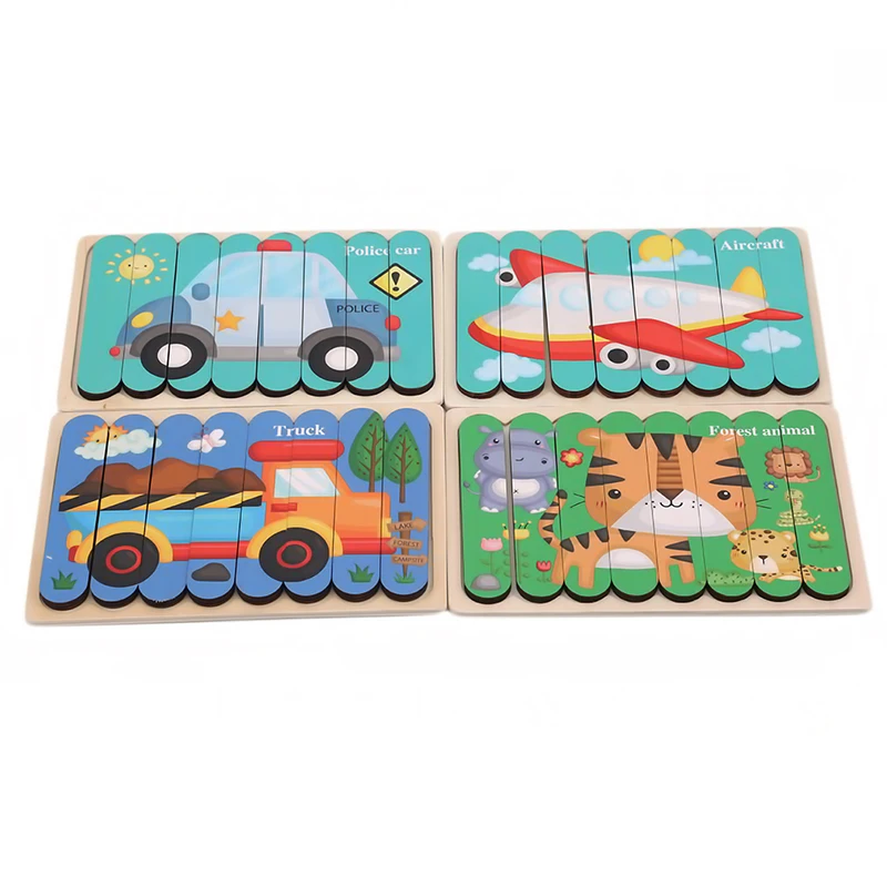 

Kids 3D Wooden Bar Puzzles Cartoon Animals Pattern Storys Jigsaw Puzzle Boards Children Educational Games Montessori Toys Gifts