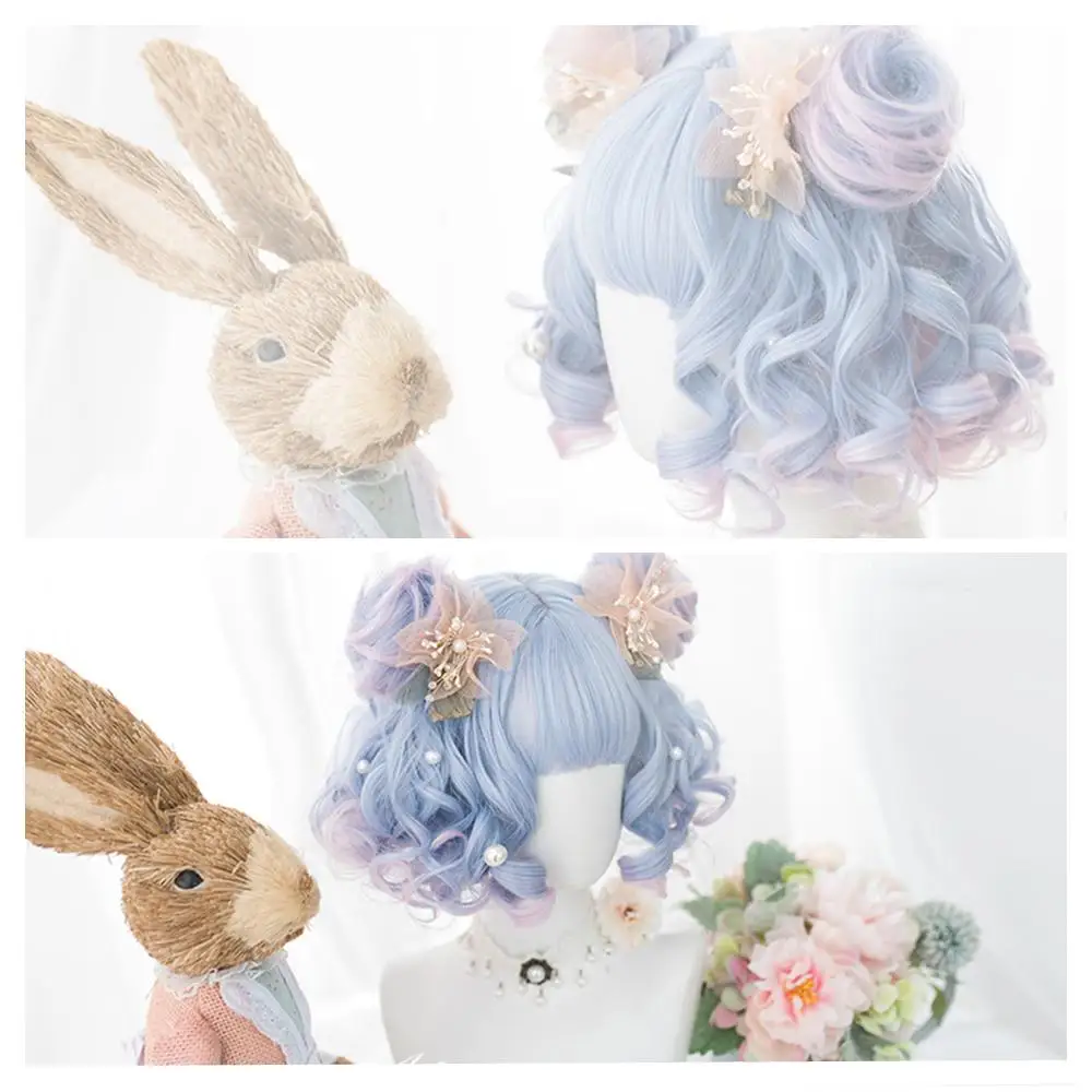 Парик для косплея градиентная рампа розовый синий короткий парик девушек