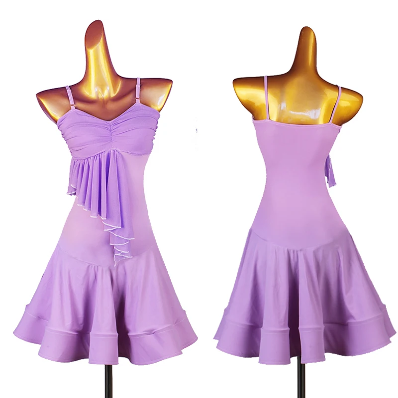 

Sexy Suspenders Latin Dance Dress Purple Practice Dress Performance Competition Clothes Chacha Samba Tango Ballroom Dress DQS649