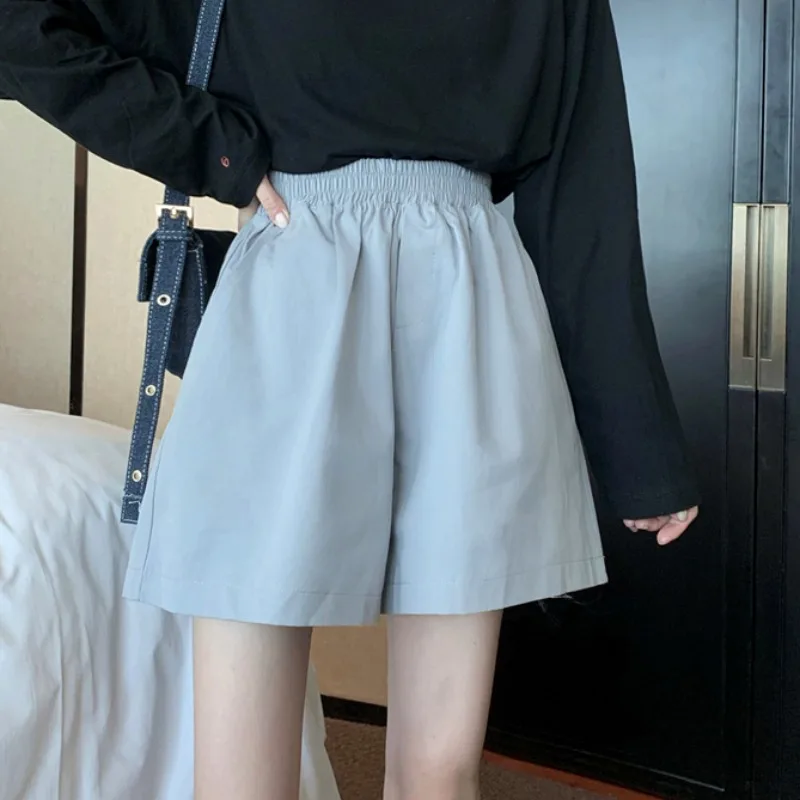 

Make firm offers simple 4 color shorts high elastic waist loose thin overalls wide-legged pants 1209 # A