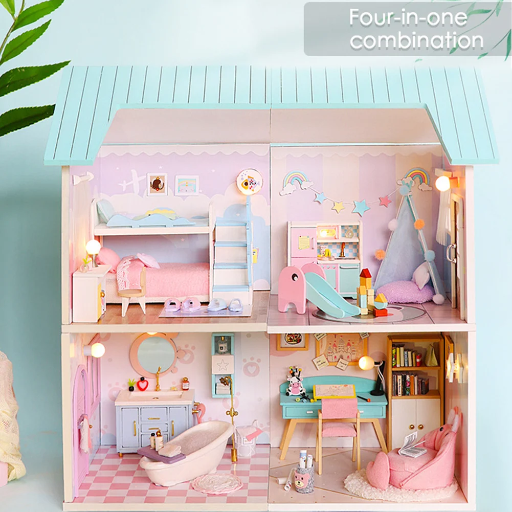 

3D Wooden DIY Mini Doll House with Dust Cover Manual Kids Assembling Toys Educational Toys for Children Brithday Gifts