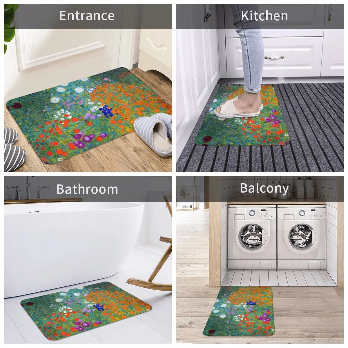 

Gustav Klimt Flower Garden Polyester Doormat Rug Carpet Bathmat Non-slip Sand ScrapingEntrance Kitchen Bedroom Balcony Cute