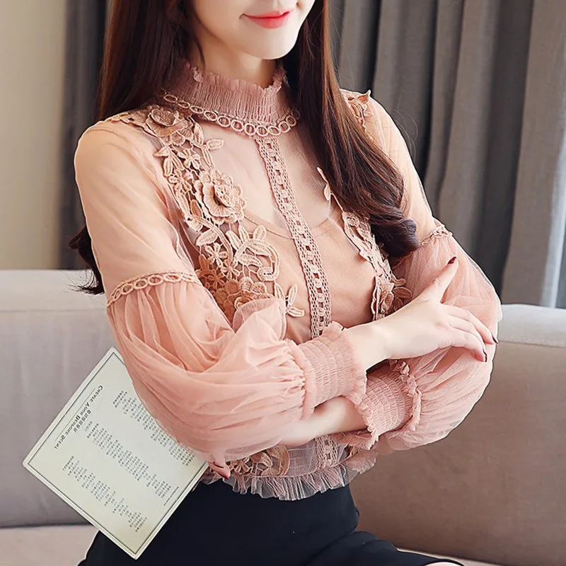 Женская блузка с высоким воротником и длинным рукавом в стиле пэчворк|Блузки| |