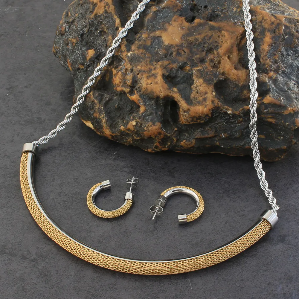 

Gold Color Necklace And Earrings Newest Hot Stainless Steel Jewelry Sets For Women Fashion Gift SDNZBFCA