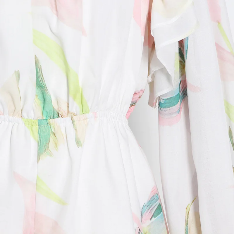 

UKCNSEP Summer Dress 2021 Print Playsuits for Women Square Collar Ruffled Long Sleeve High Waist Lace Up Hit Color Pants Female