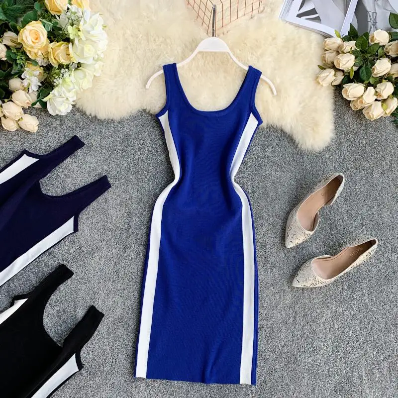 2019 для женщин вязаный свитер с круглой горловиной и безрукавка жилет Slim Fit платье