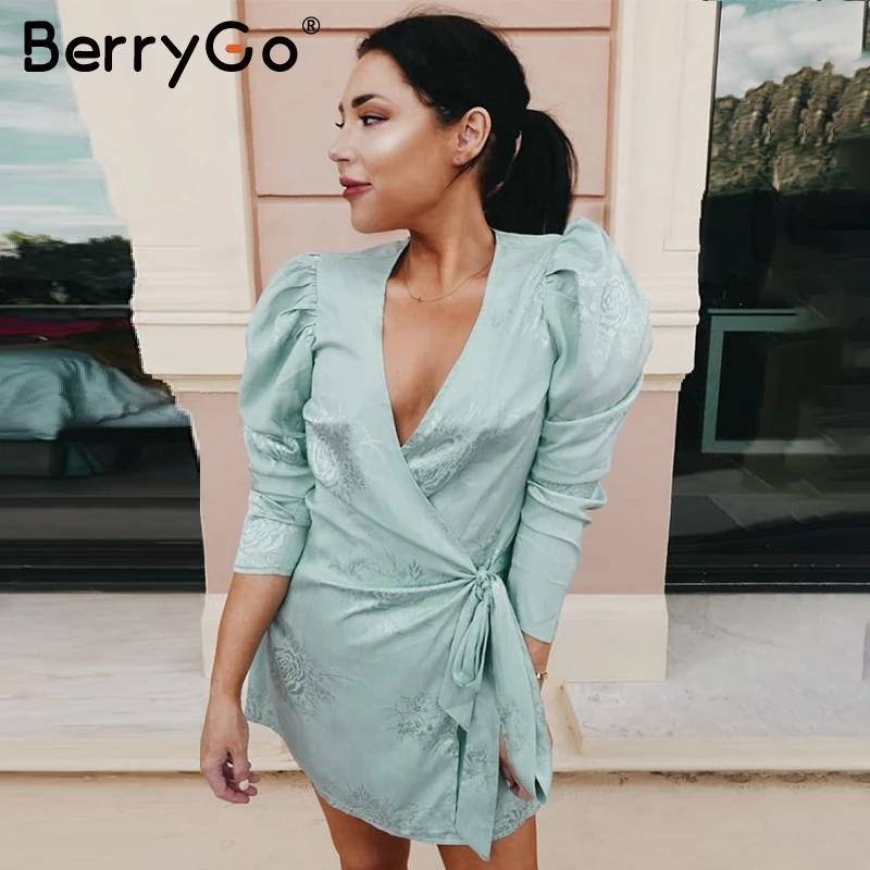 BerryGo сексуальное платье с v-образным вырезом женское длинным рукавом цветочный