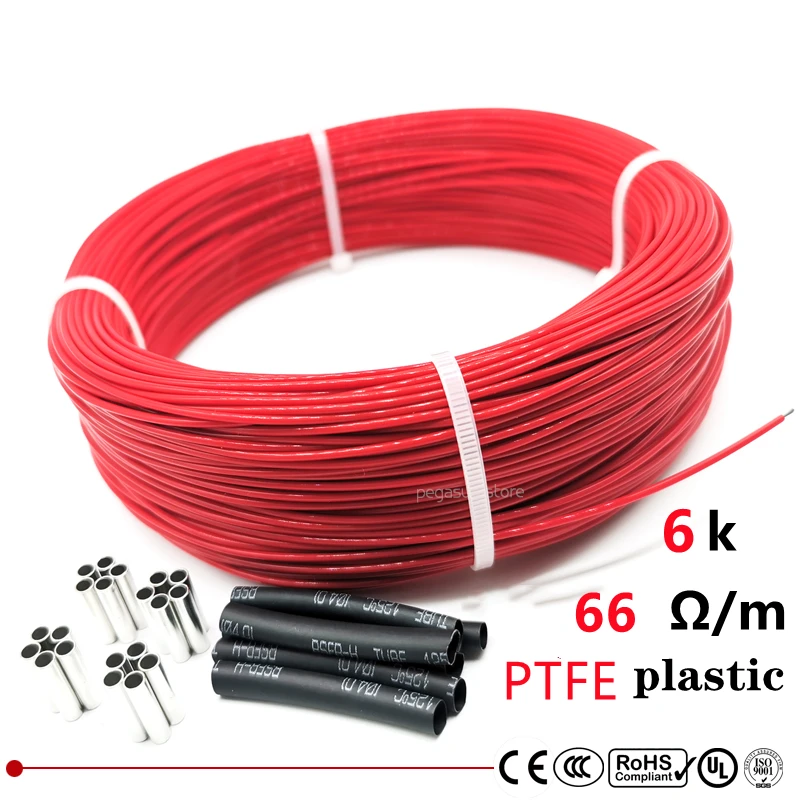 

PTFE 6K 66Ω/m carbon fiber heating cable, floor heating wire, new infrared high-quality heating cable