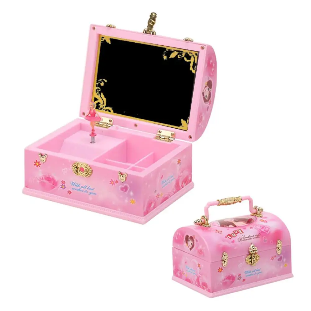 

Creative Peach Heart Makeup Mirror Music Box Rotating Dancing Ballet Girl Music Box Children's Girlfriend Birthday Gift
