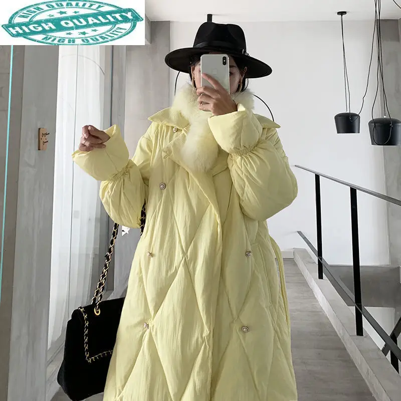 

Jacket Women's Autumn Winter White Duck Jackets Women Long Down Coat Female Parkas Real Fox Fur Collar