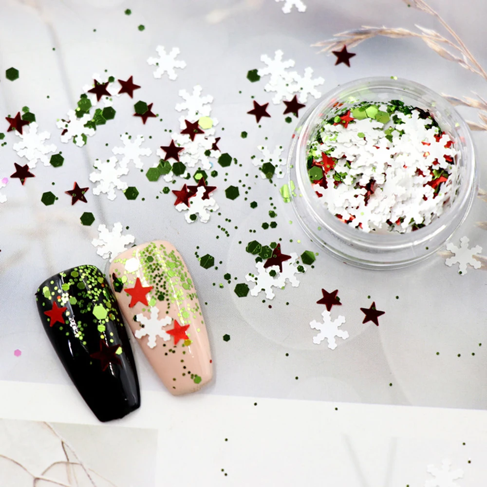 Блестки для ногтей рождественские украшения ногти с белой снежинкой смешанные