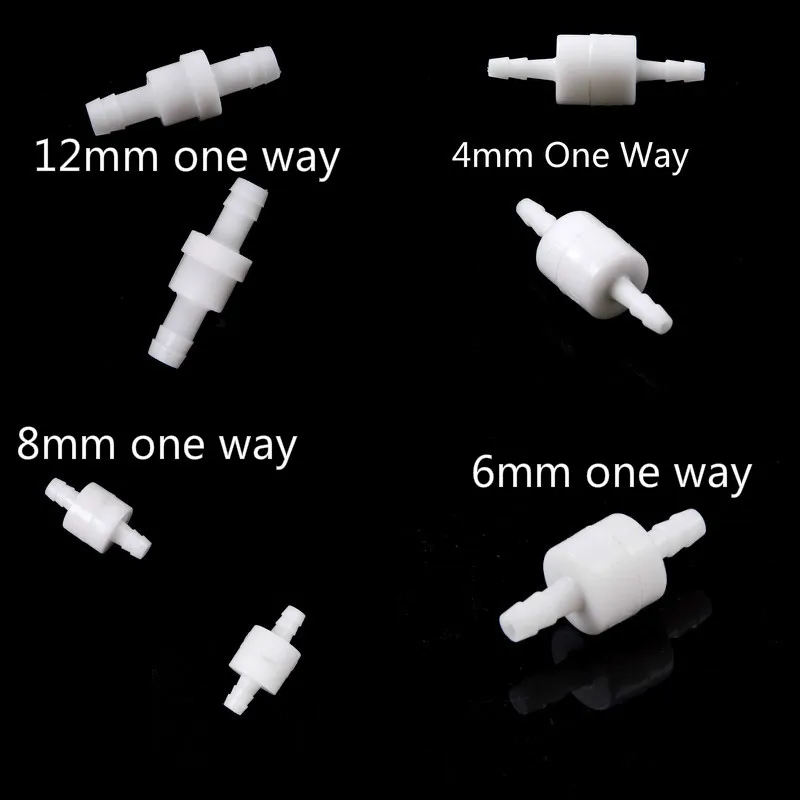 

White Plastic One Way Inline Check Valve Gas Liquid Water 4mm / 6mm / 8mm / 12mm