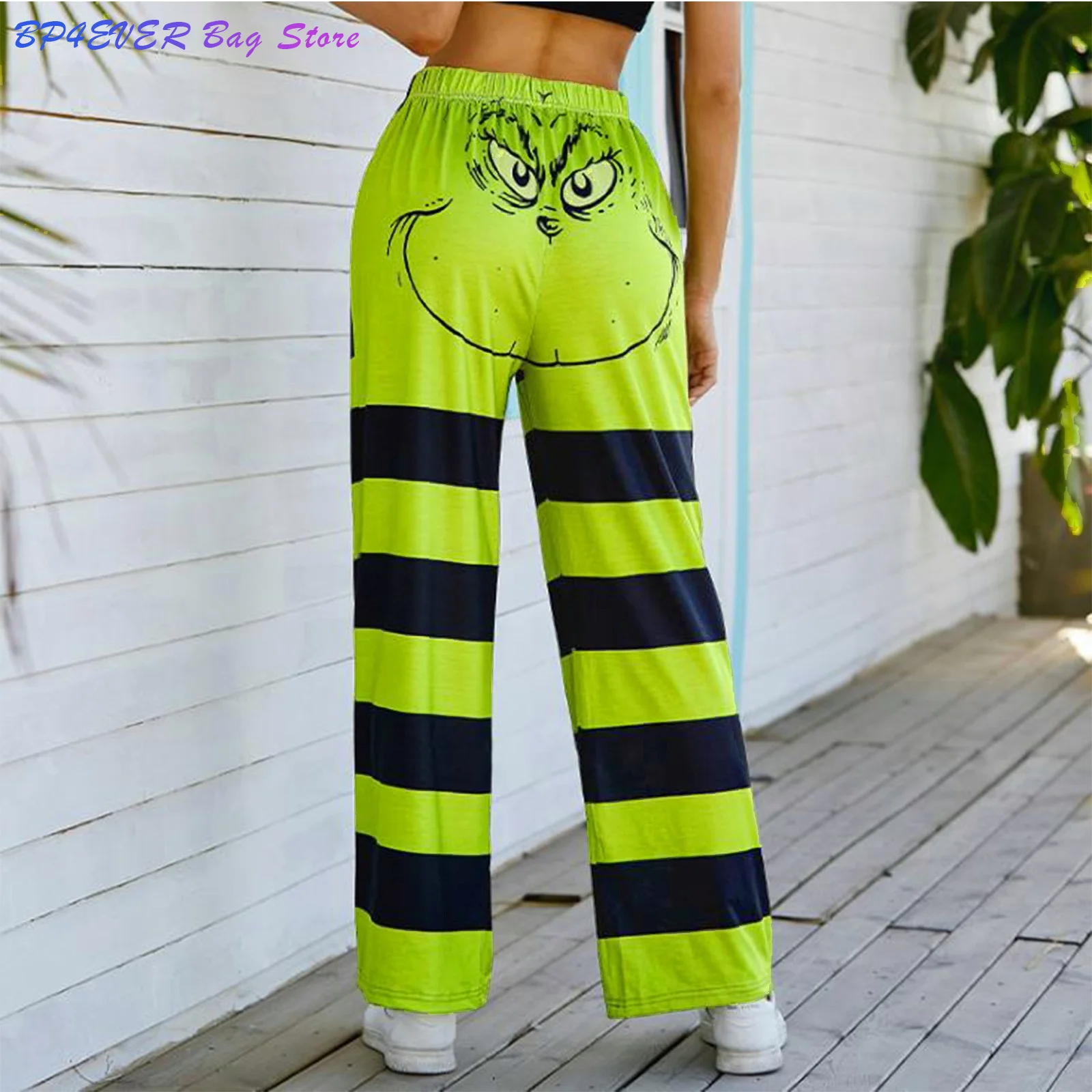 

Ladies Casual Pants Kawaii Cartoon Grinch Printed Pajama Pants Elastic Rope Pants Fashion Christmas Pajamas Gracioso Navideños