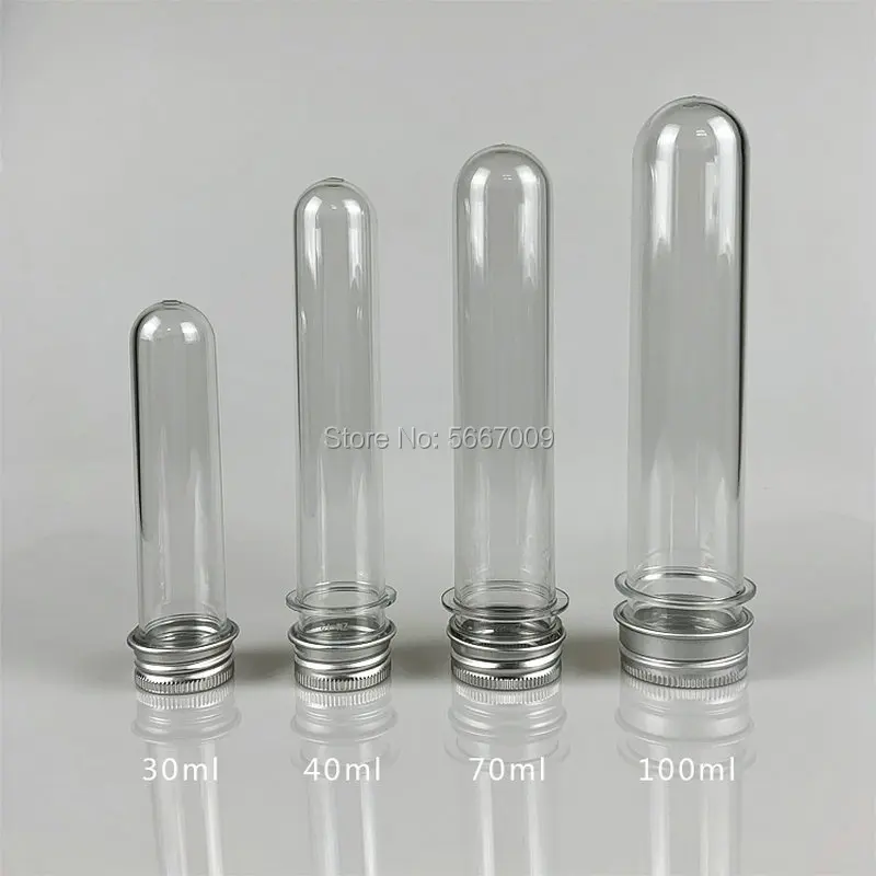 10pcs lab 30/40/70/100ml PET test tube bottle Transparent cylindrical plastic refillable bottle for Mask candy data line