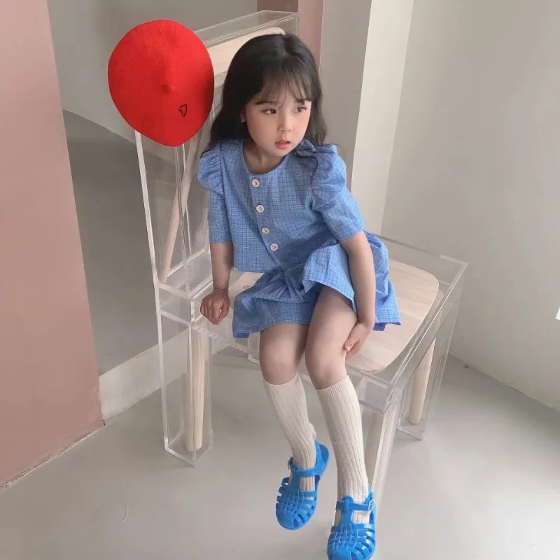 Одежда для девочек летняя модная маленькая квадратная клетчатая рубашка из двух