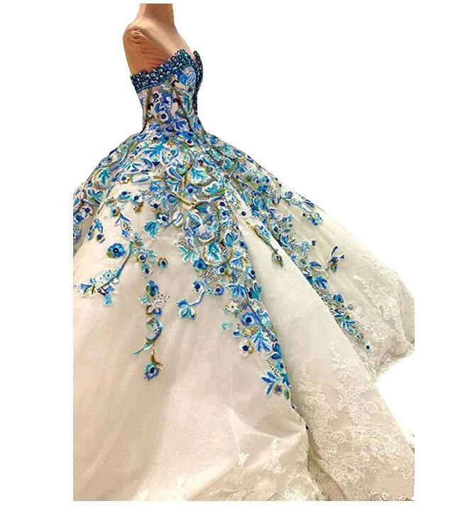 Luxury Top Crystal Applique Darling Beautiful Pearls Plus Size Bride Ball Clothes Wedding Robe De Mariage
