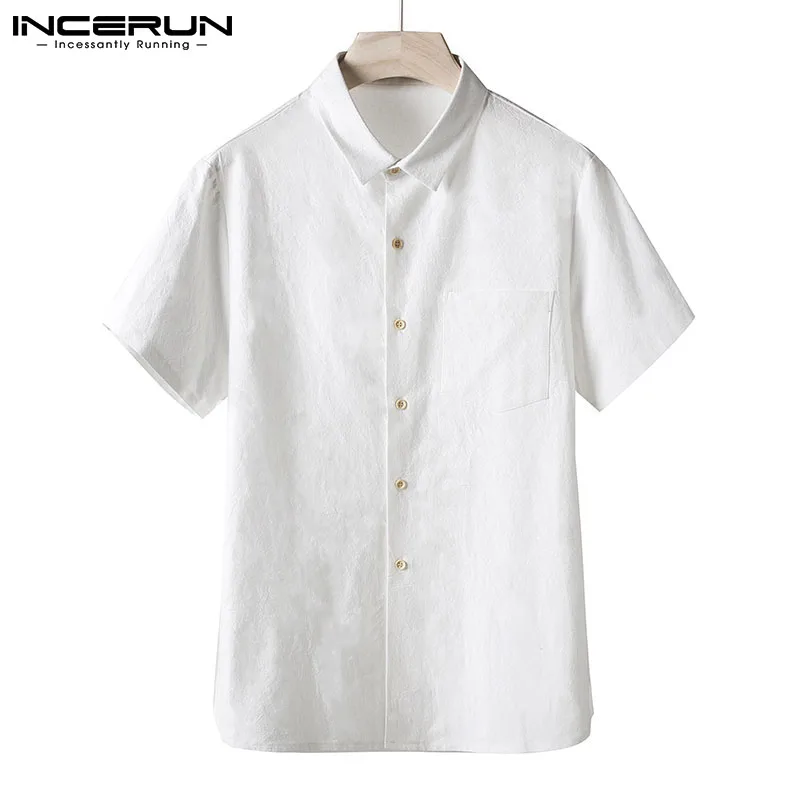 

2021 Summer New Men Leisure Clothing Streetwear Cotton And Linen Simple Short Sleeve Solid Color Hot Sale Blouse S-3XL INCERUN